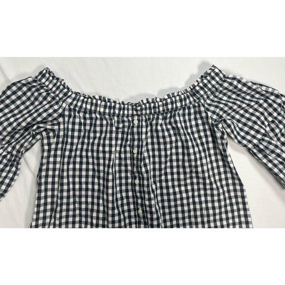 Abercrombie and Fitch Off the Shoulder Shirt Black White Gingham MEDIUM‎ - Picture 5 of 10